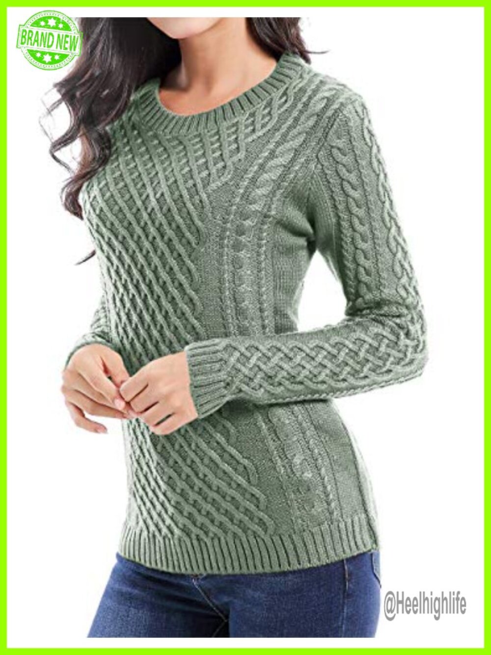 Women's Crew Neck Cable Knit Long Sleeve Sweater Pullover